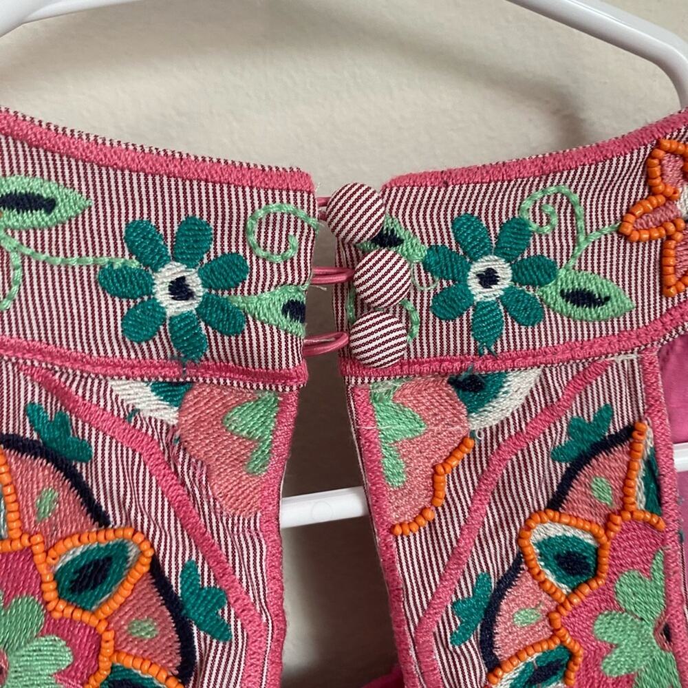 Anthropologie Floral Embroidered Mini Dress - Pink and Orange - Picture 6 of 13